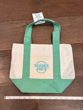 NWT Trader Joe's Pastel Mini Canvas Reusable Tote Bag -Light Green